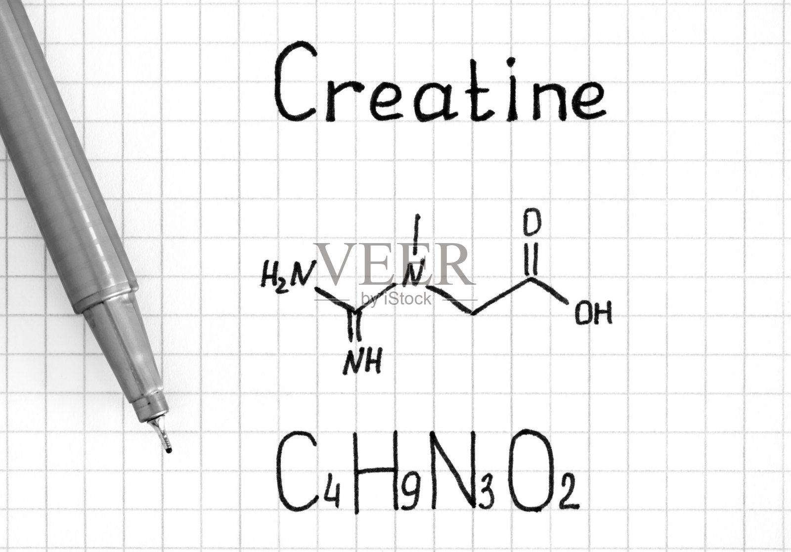 笔式肌酸的化学式。照片摄影图片