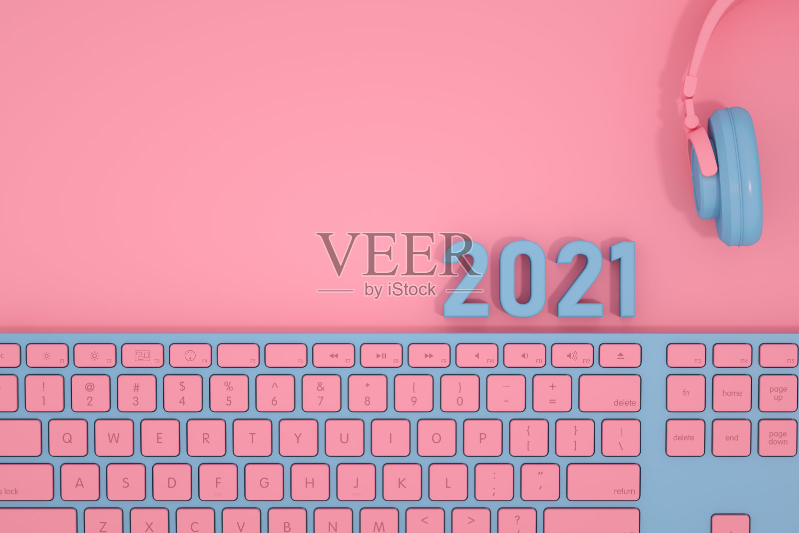 2021年新年和电脑键盘照片摄影图片