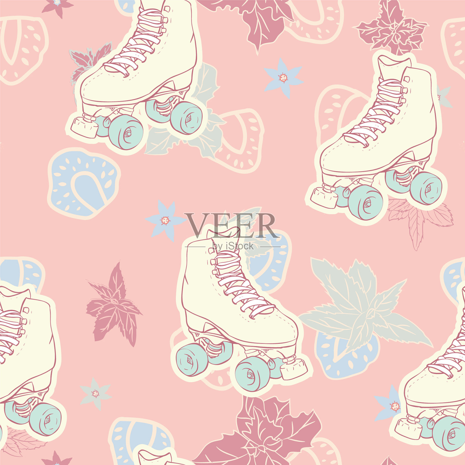 复古的夏季溜冰鞋插画图片素材