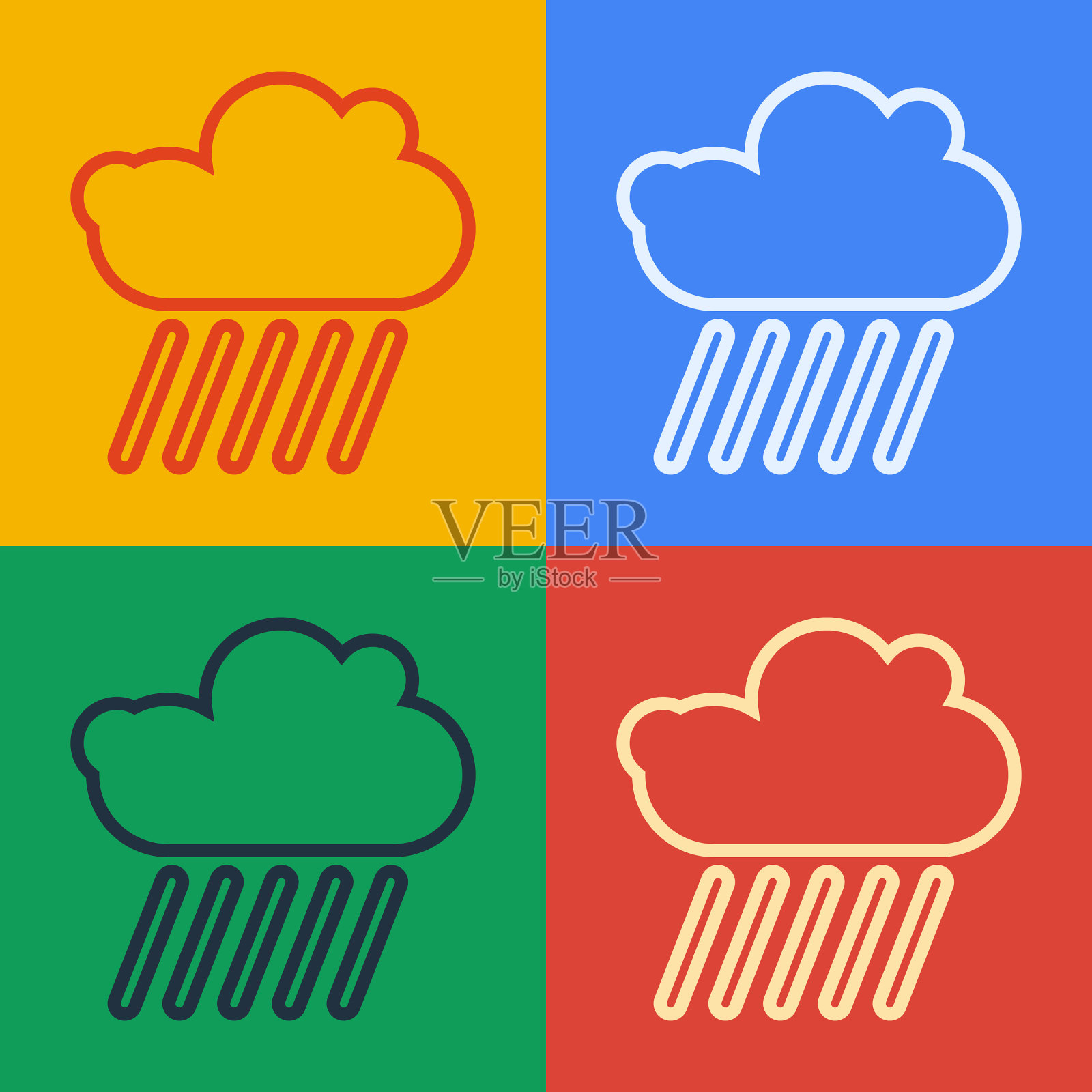 波普艺术线云与雨的图标孤立上插画图片素材