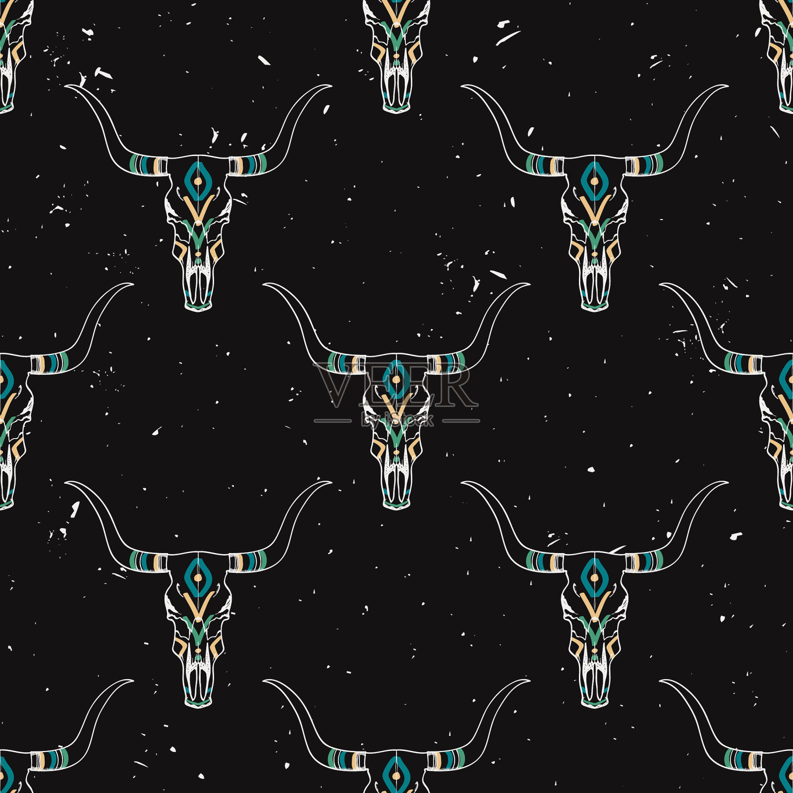 用牛颅骨和插画图片素材