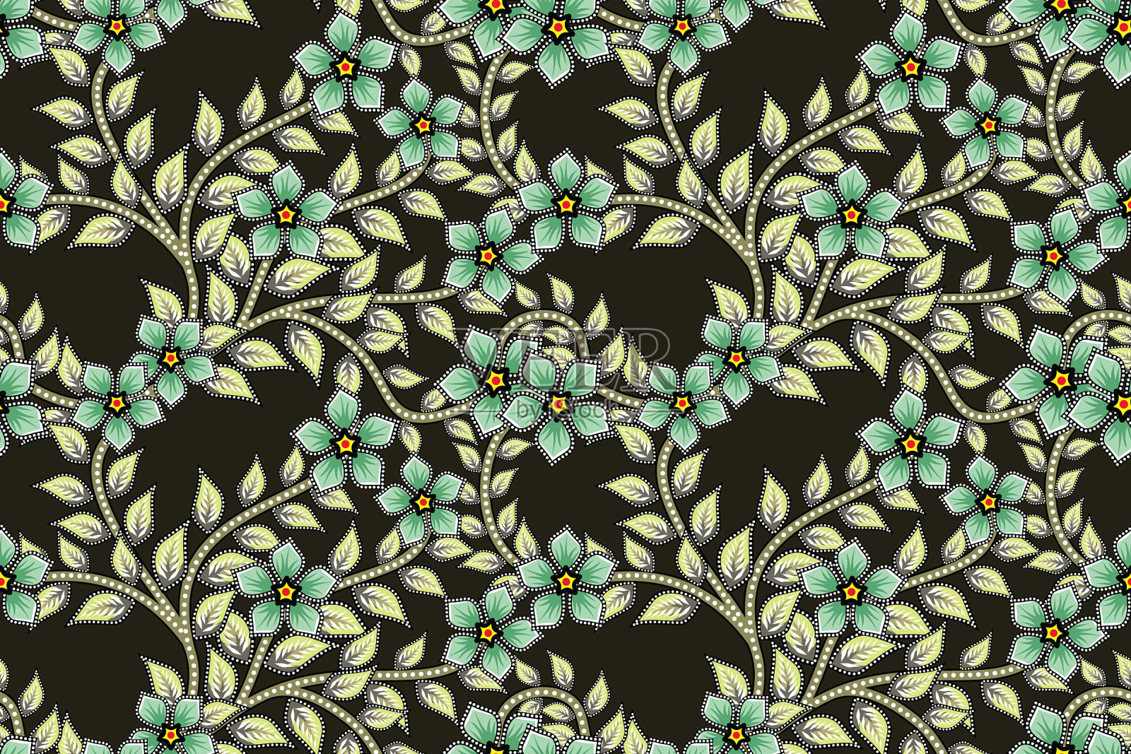 无缝图案与花卉热带蜡染图案插画图片素材