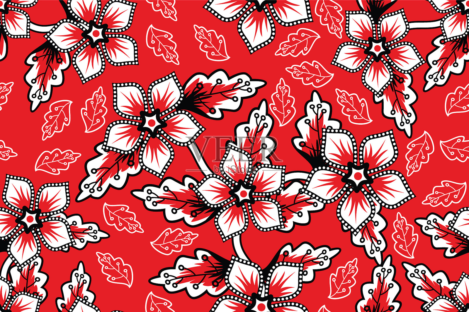 无缝图案与花卉热带蜡染图案插画图片素材