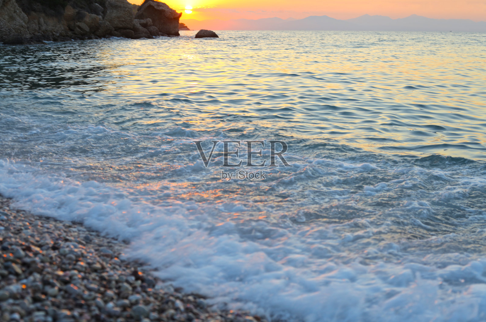 日落海滩,希腊照片摄影图片