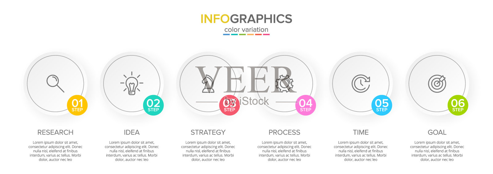 概念箭头商业模式以6个连续插画图片素材