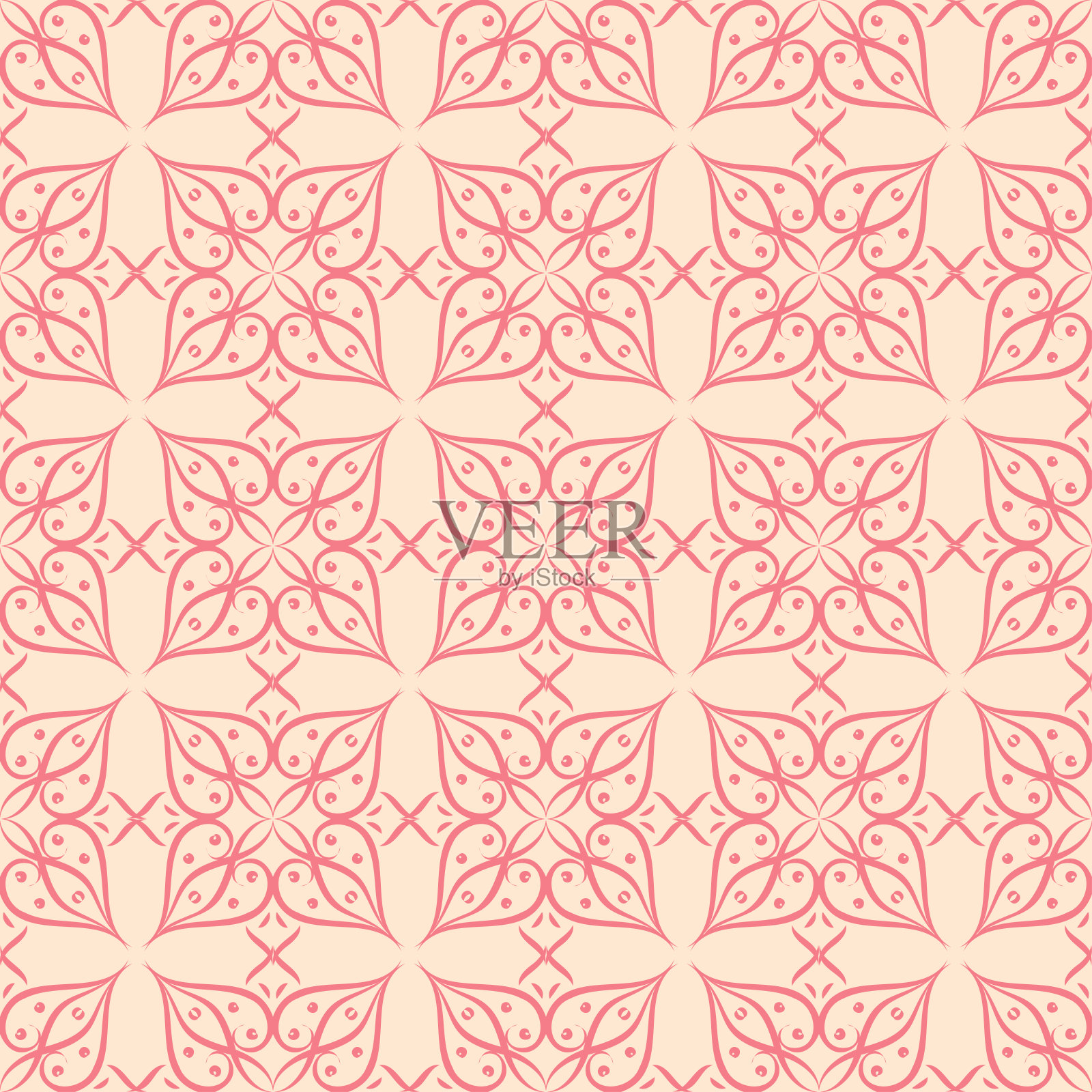 粉红色花无缝图案在米色背景插画图片素材