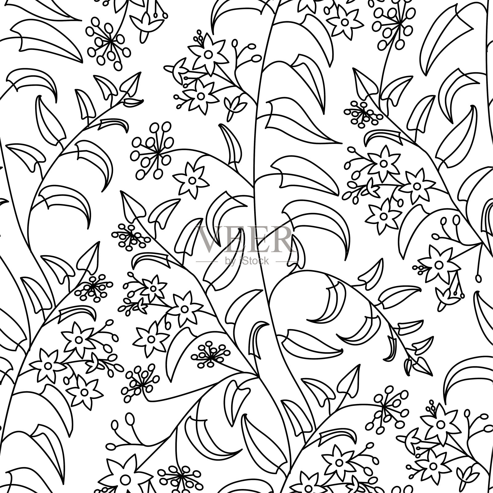 茄属植物。花卉装饰图案。无缝模式上的白色孤立背景插画图片素材