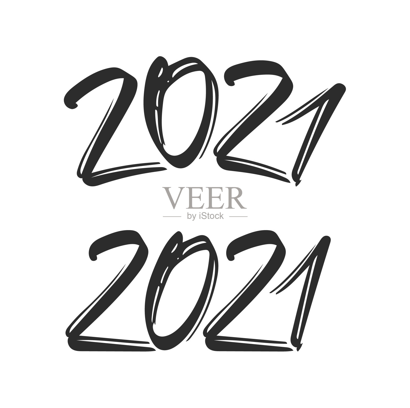 手绘一套数字2021。模板新年快乐。插画图片素材