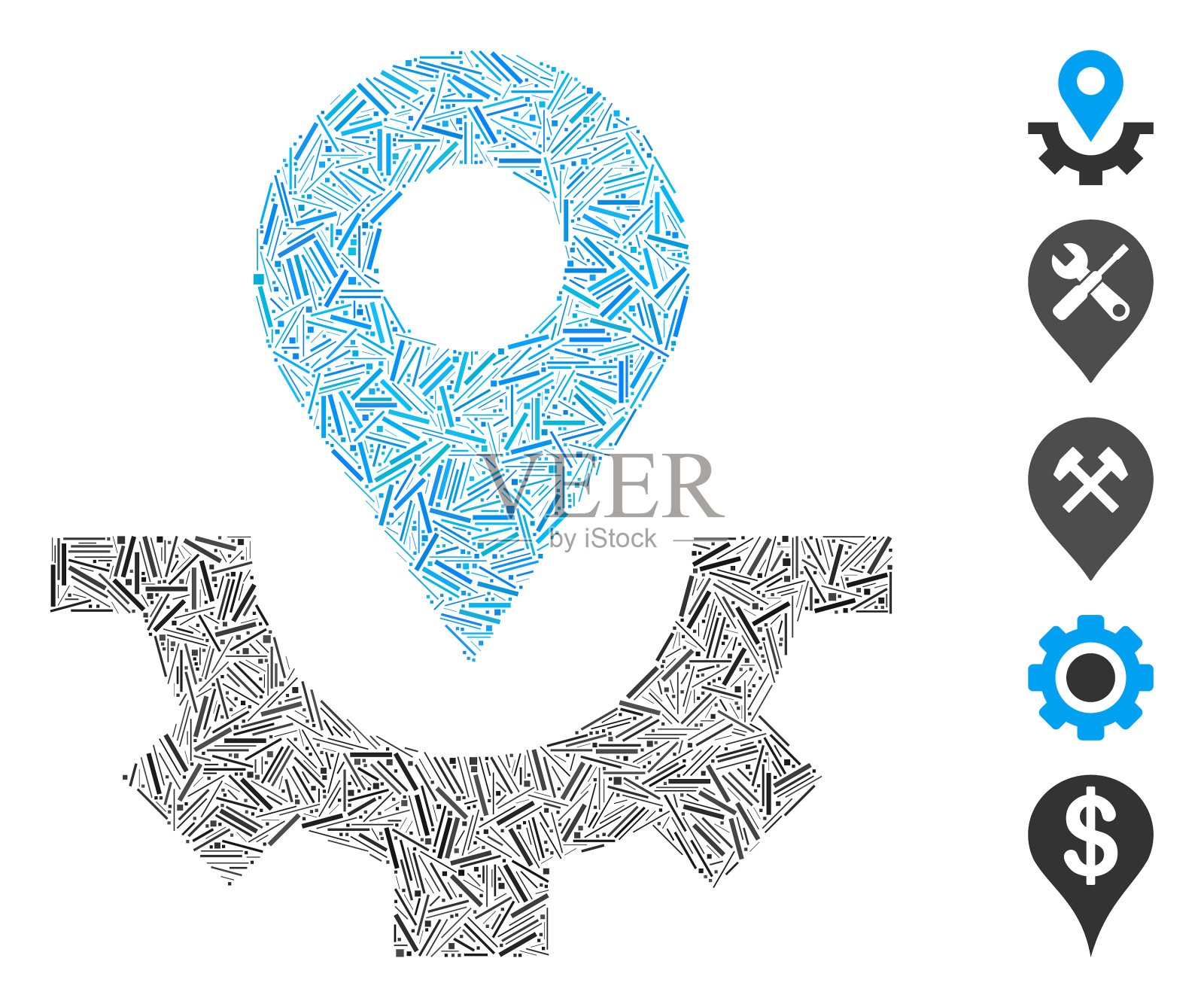 破折号拼贴服务地图标记插画图片素材