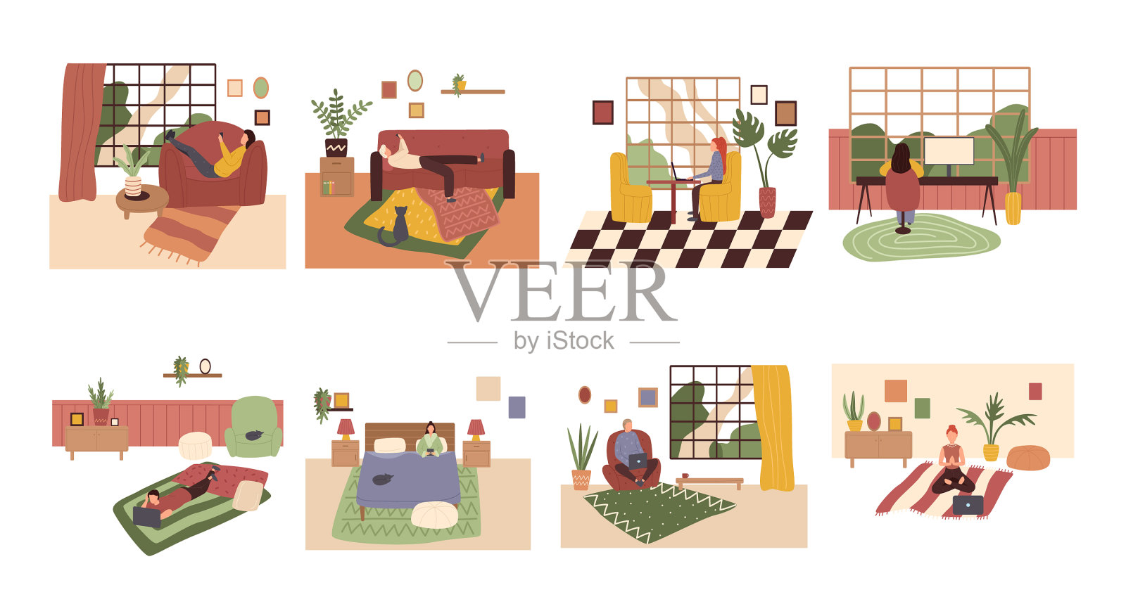 设定男人和女人上网的时间插画图片素材