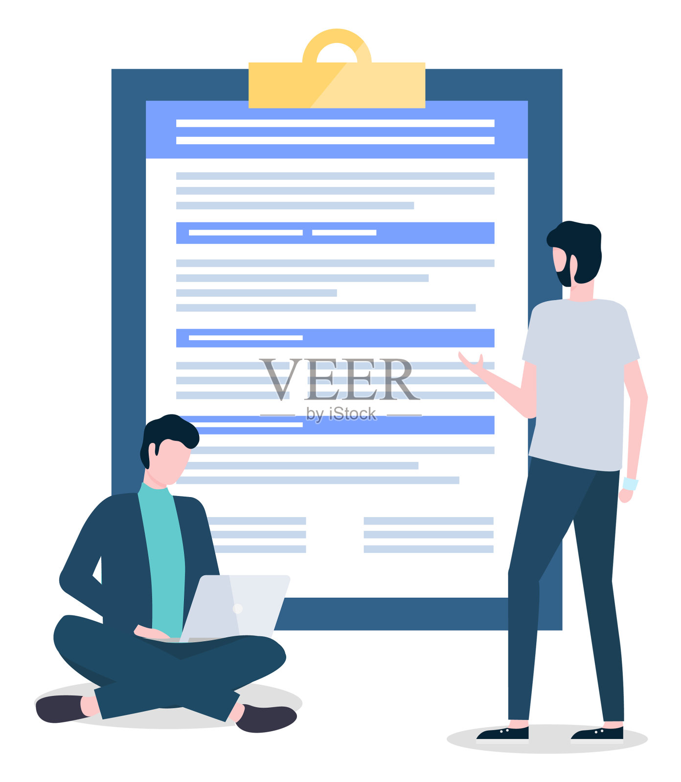 用笔记本电脑工作的人同事站在写字板旁边设计元素图片