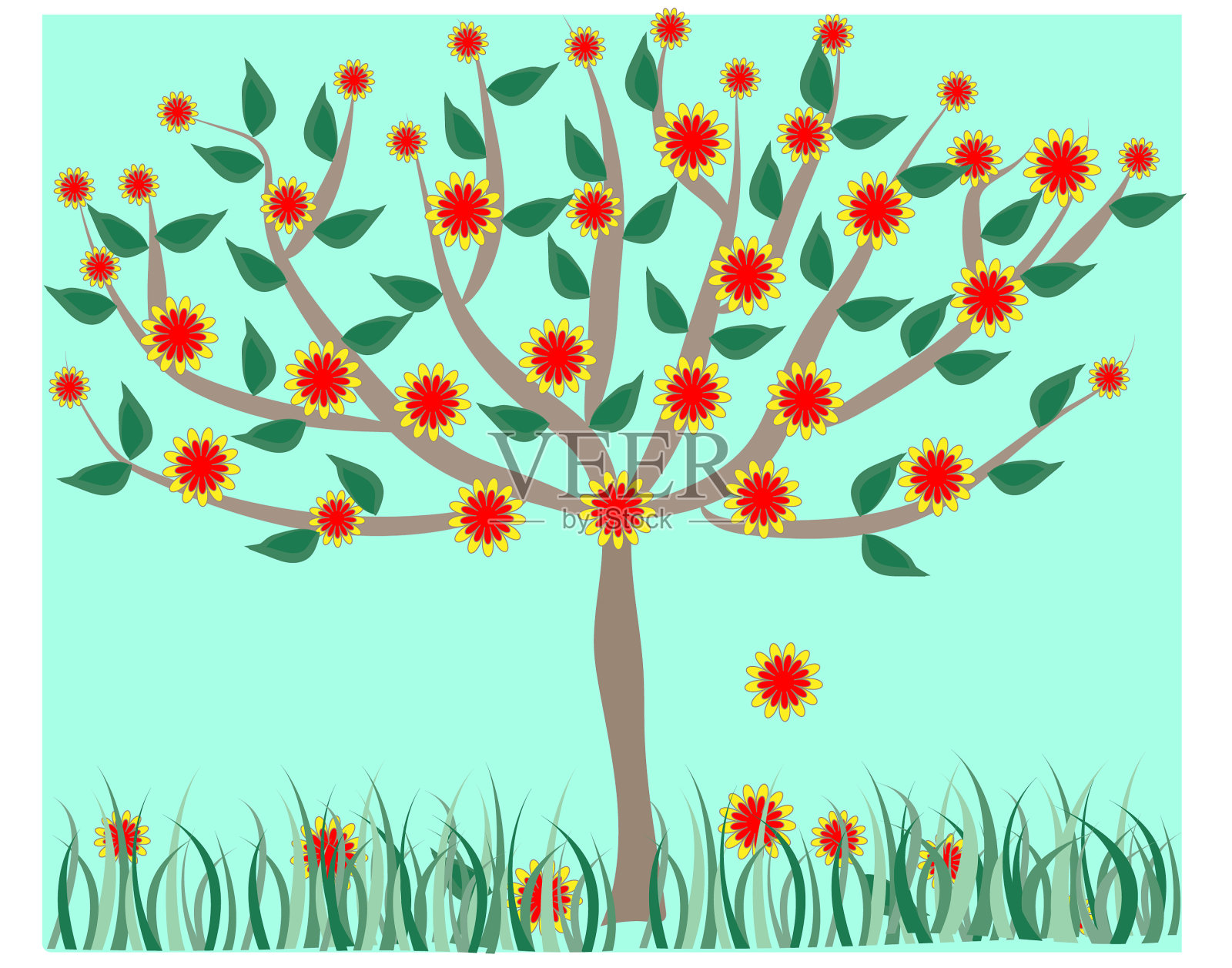 树和花插画图片素材