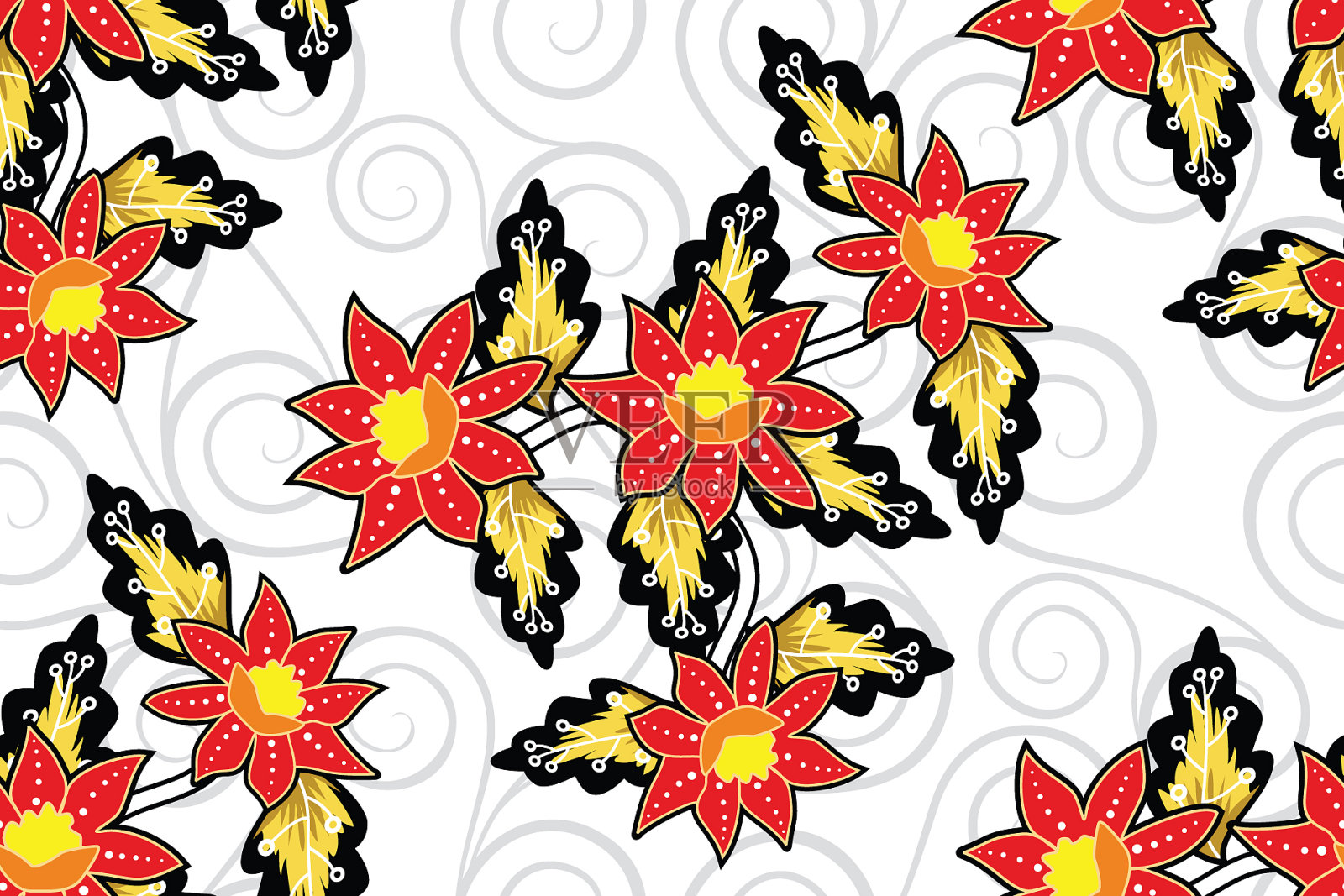 花卉蜡染图案插画图片素材