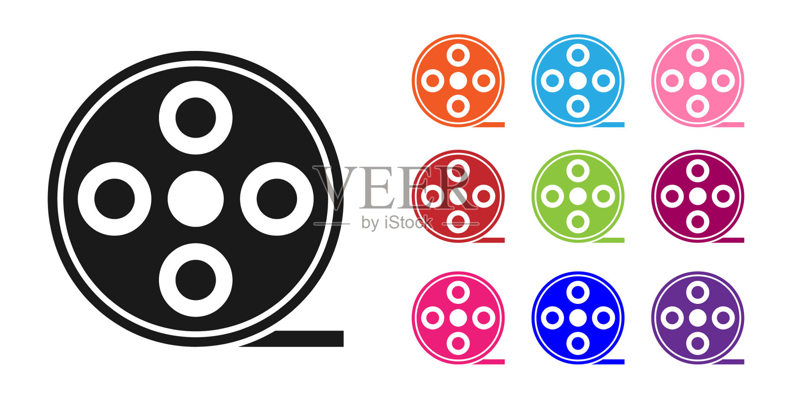 黑色胶片卷轴图标孤立在白色背景上插画图片素材