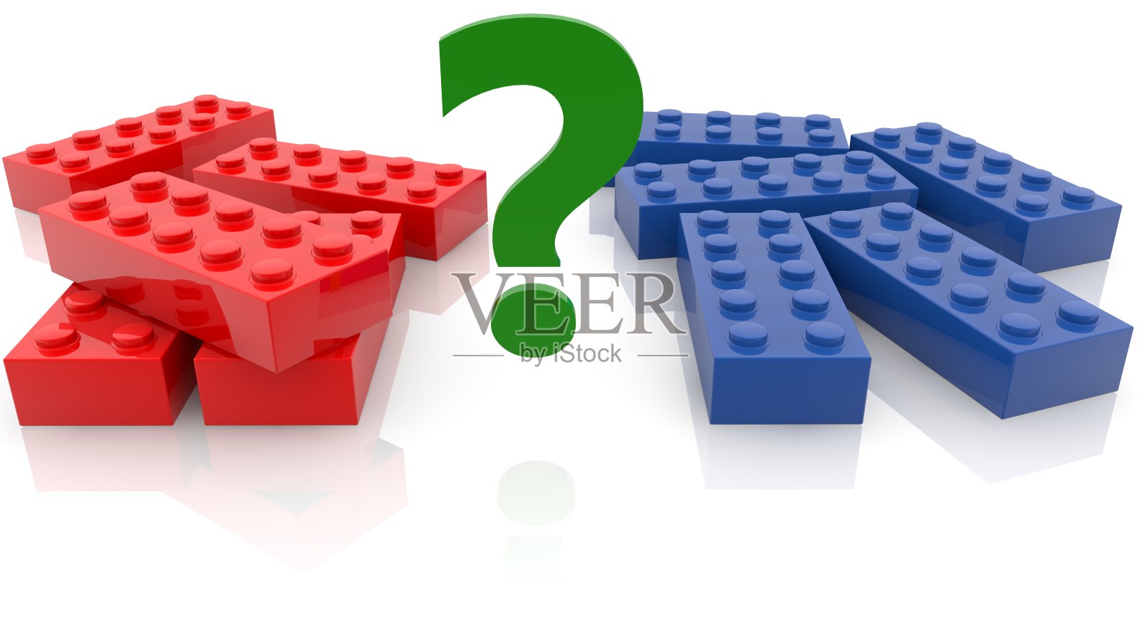 两堆玩具砖和问号概念照片摄影图片
