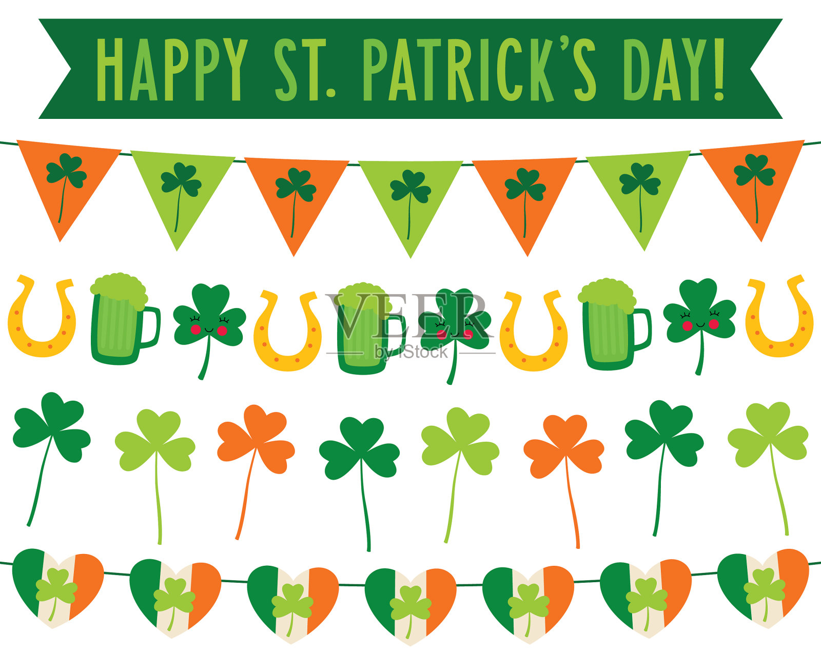 圣帕特里克节派对横幅设置图标素材