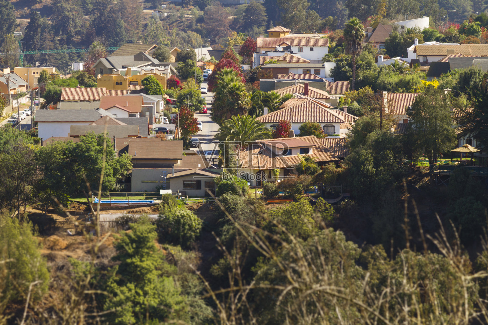 从智利最高的山脉环视Reñaca、Viña del Mar的景观照片摄影图片