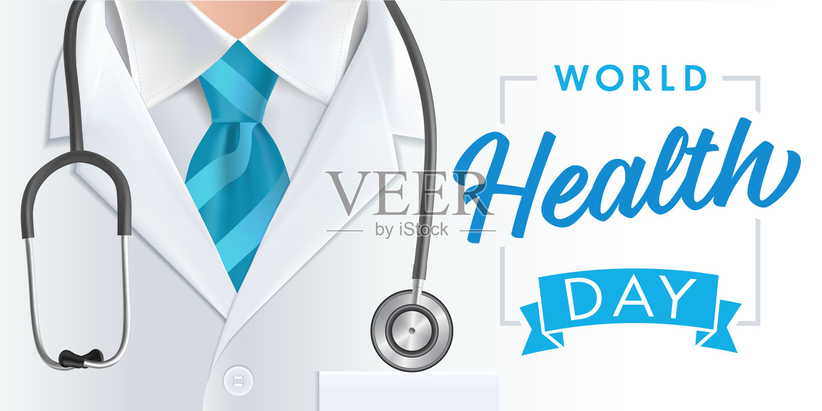 世界卫生日医生听诊器和蓝领带插画图片素材