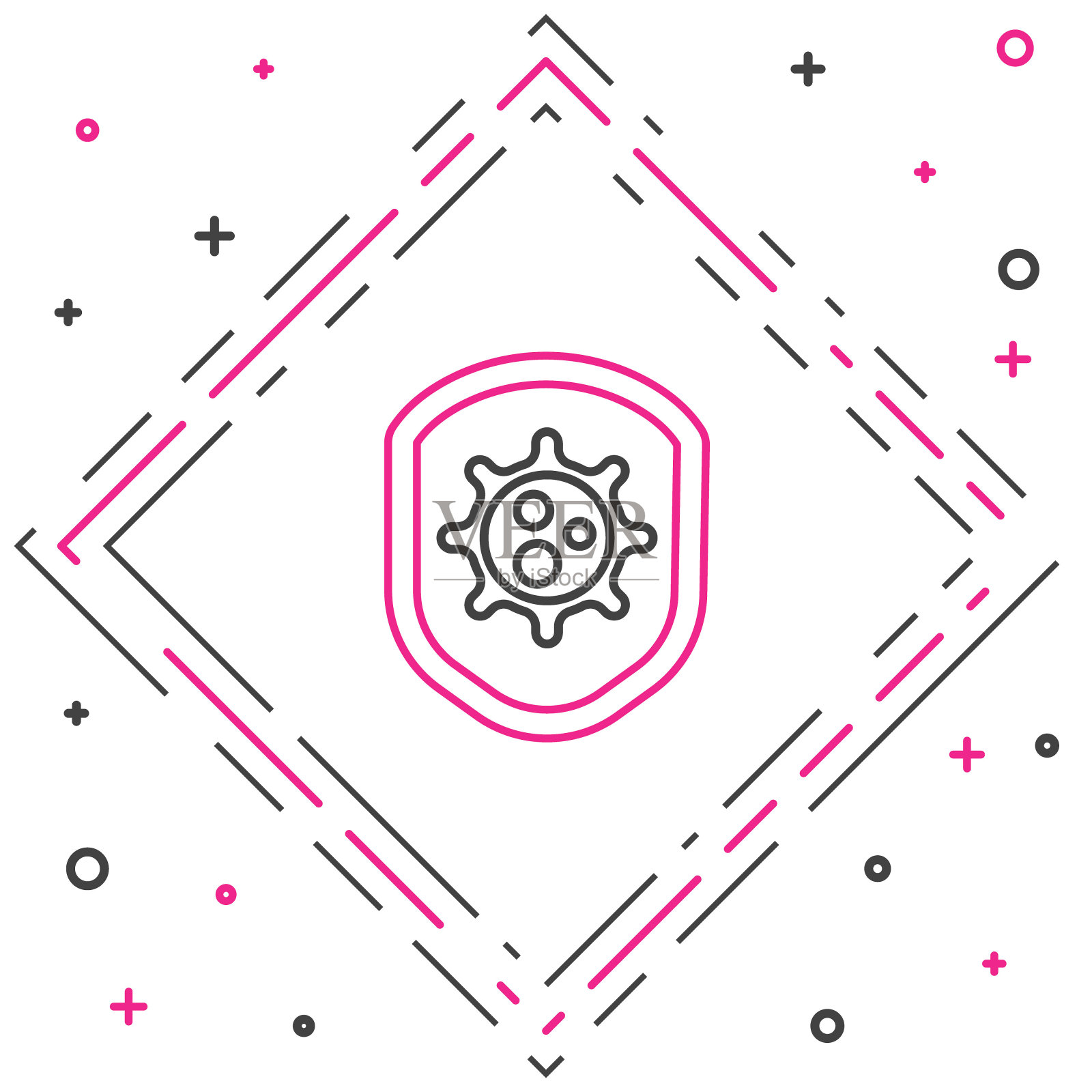 线屏蔽保护从病毒,细菌和细菌图标隔离在白色背景。免疫系统的概念。2019 - ncov冠状病毒。色彩斑斓的轮廓的概念。矢量图图标素材