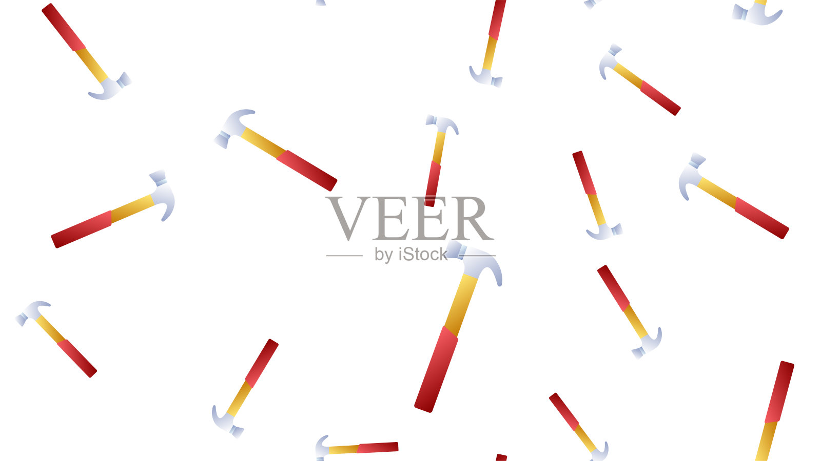 无缝图案与卡通锤在白色的背景。建筑设备。矢量图插画图片素材