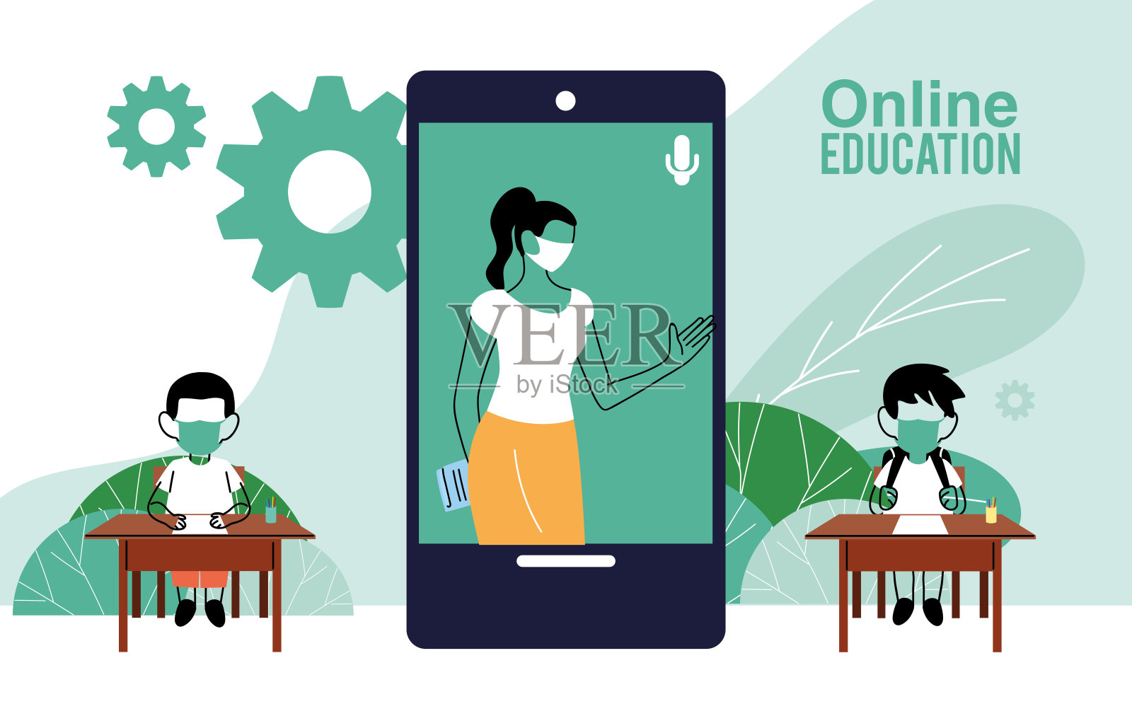 老师在屏幕上给她的学生在线上课插画图片素材