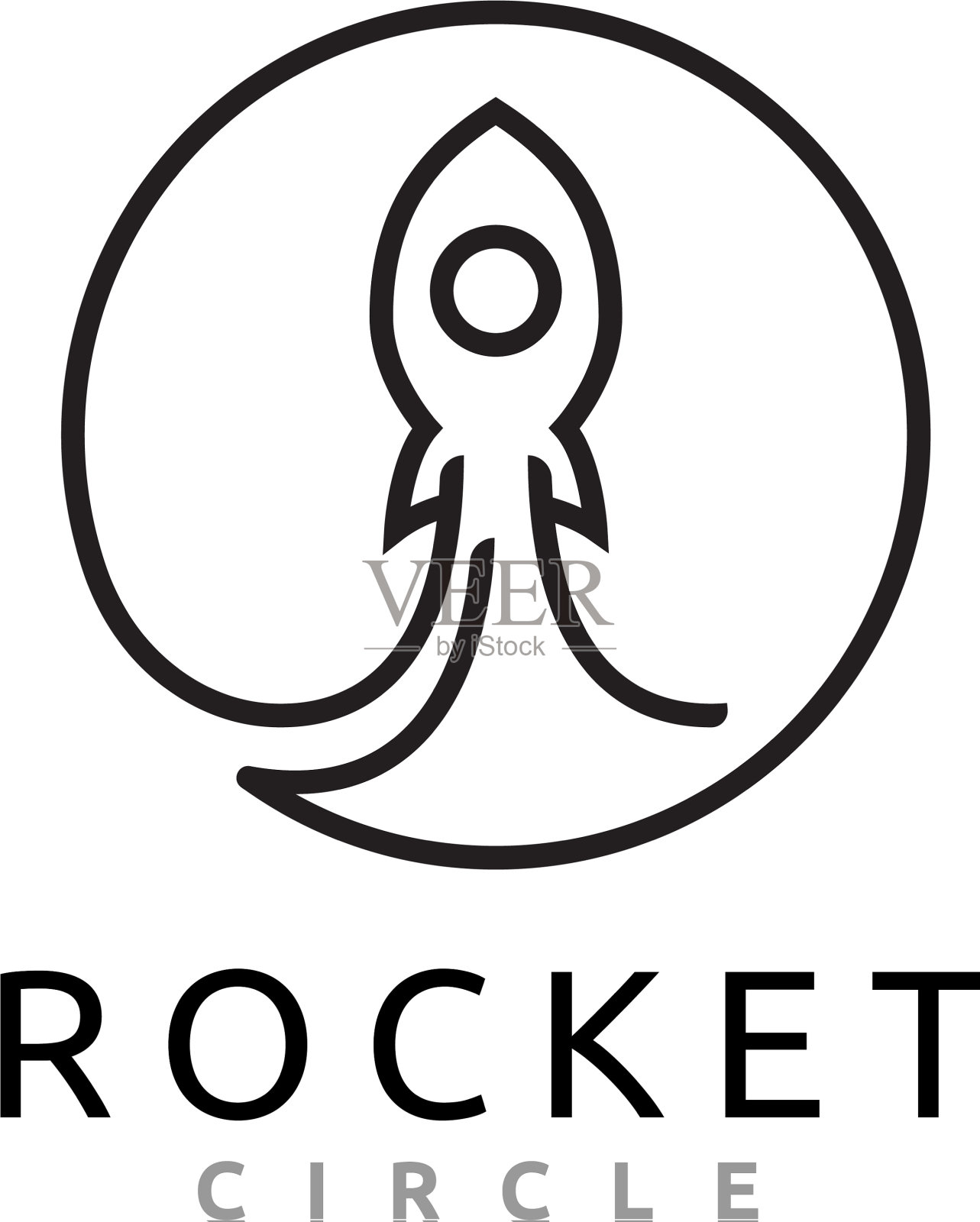 航天火箭圆发射简单的线条艺术标志插画图片素材