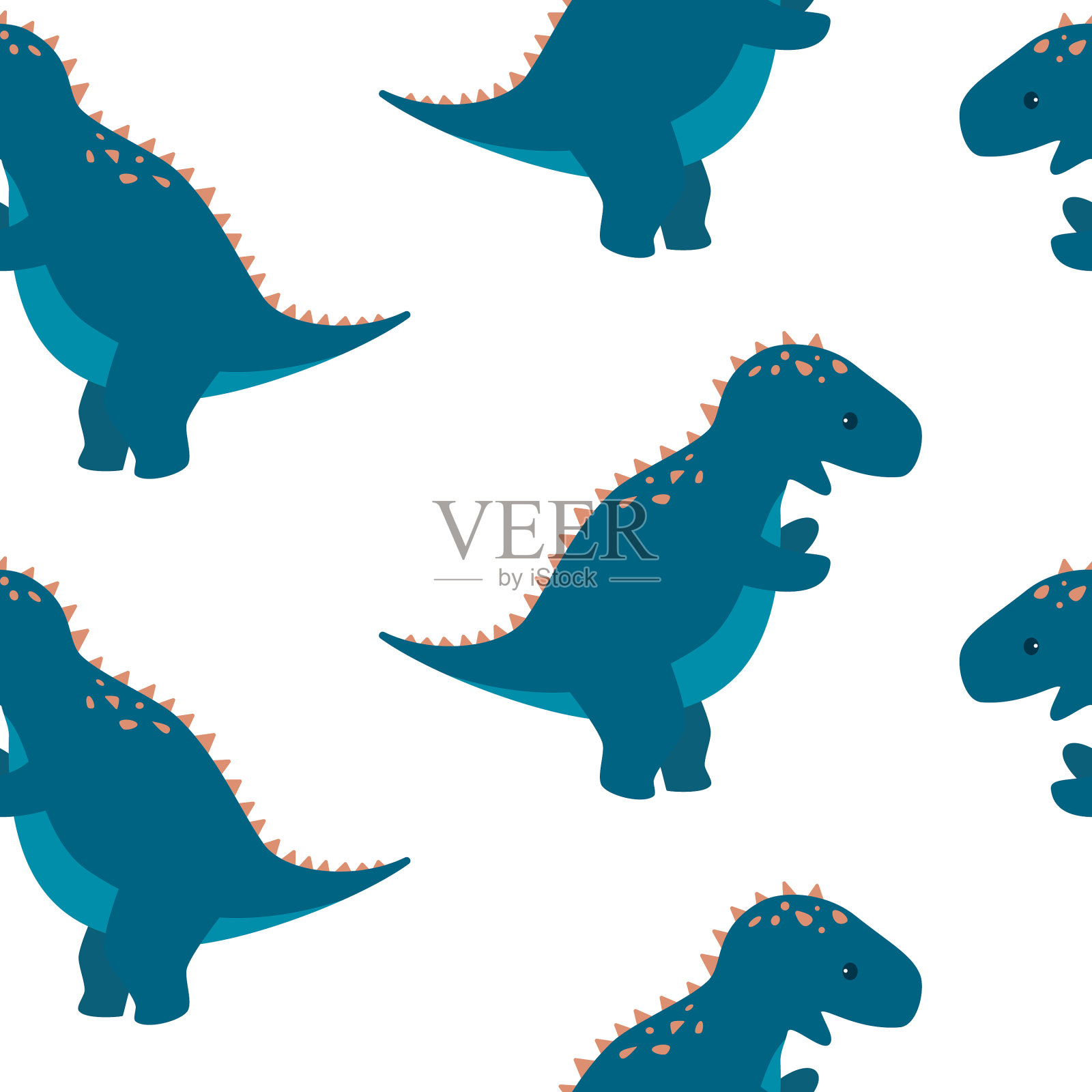 可爱的恐龙,古代大型动物扁平无缝插画图片素材
