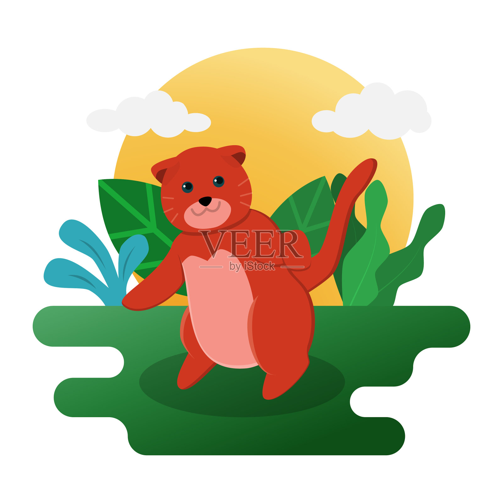 苏格兰折猫玩户外公园平面设计插画图片素材