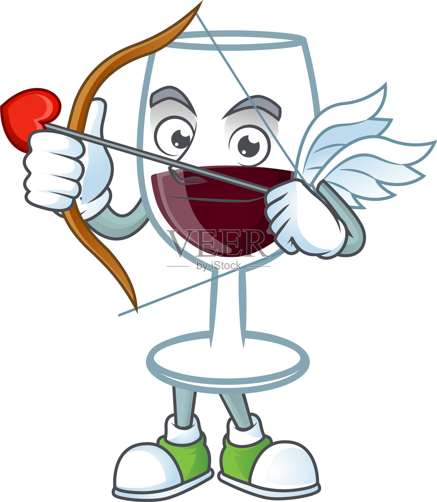 一杯浪漫甜蜜的红酒,带丘比特的箭插画图片素材