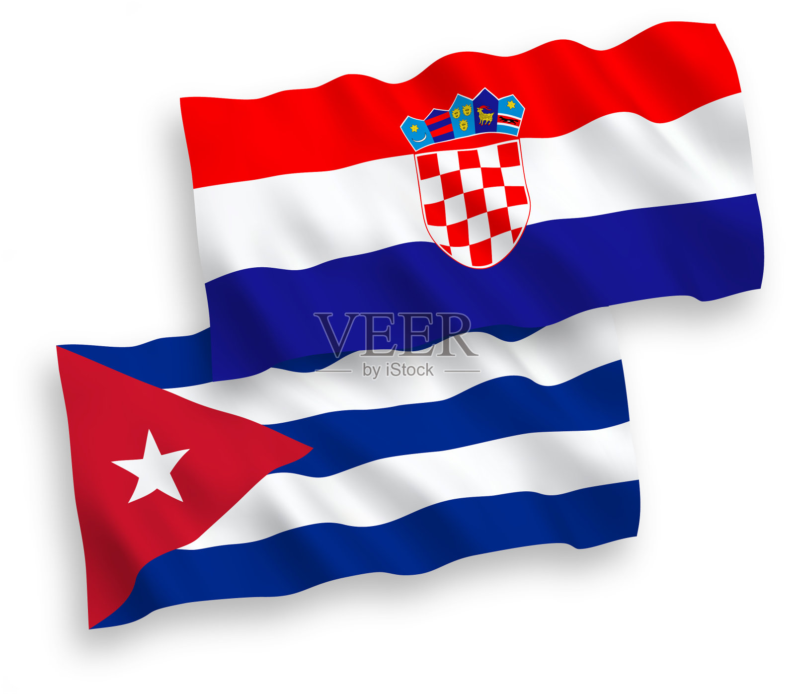 白色背景上的古巴和克罗地亚国旗设计元素图片