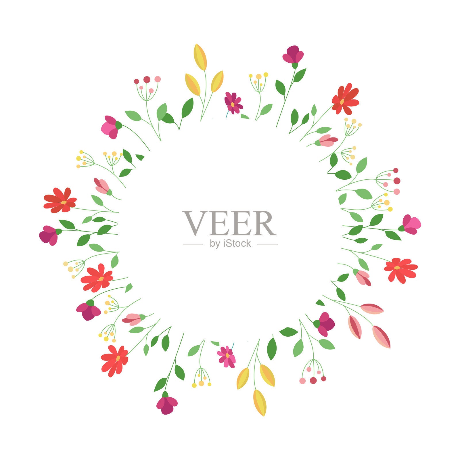 花圆形框架孤立在一个白色的背景插画图片素材