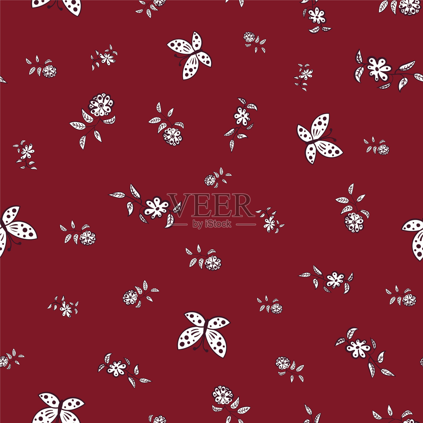 花和蝴蝶图案无缝衔接插画图片素材