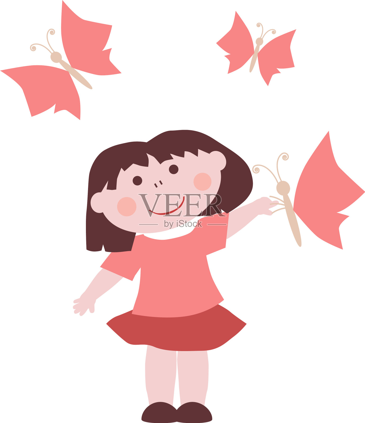 小女孩和蝴蝶插画图片素材