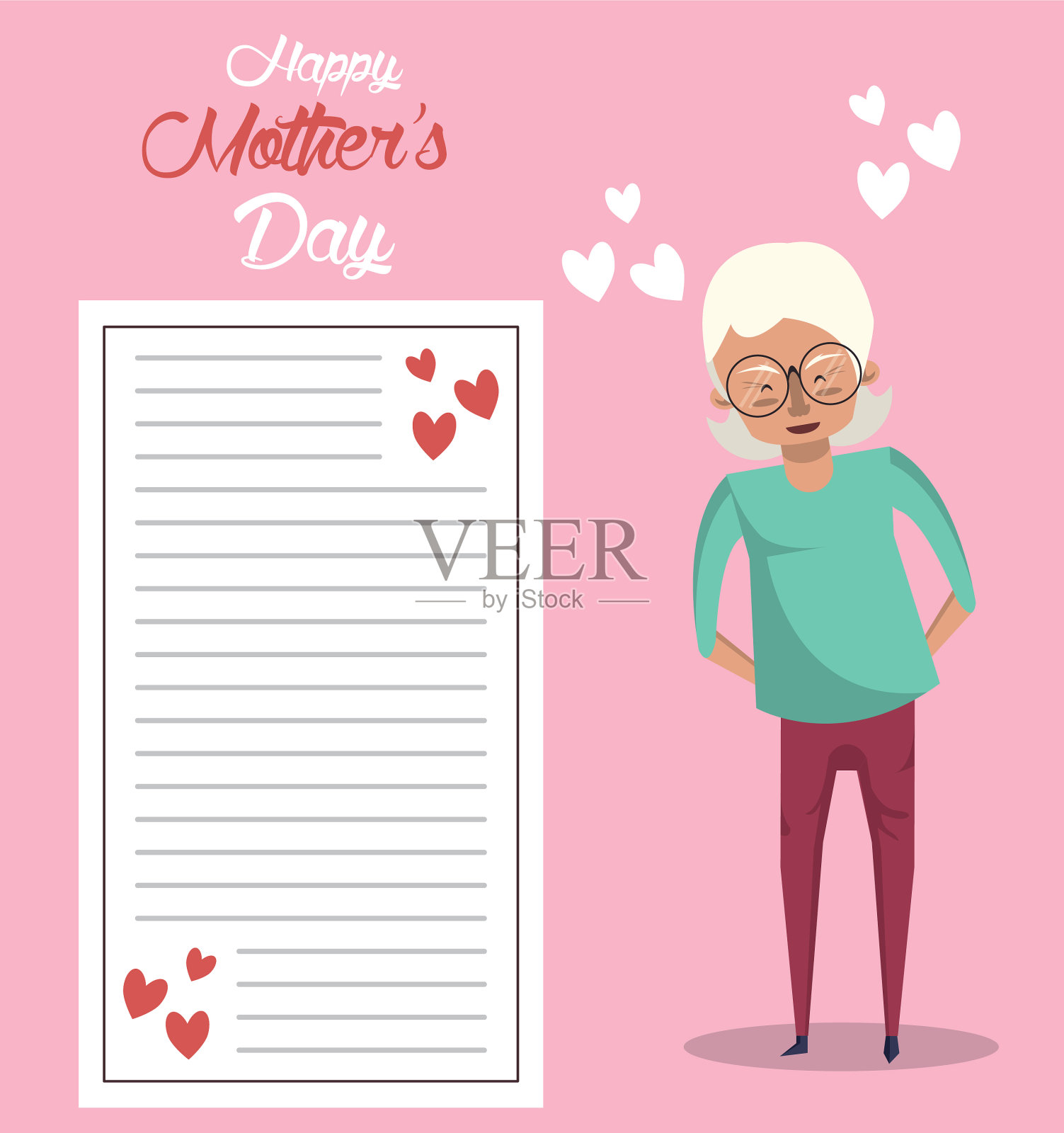 快乐的母亲节贺卡与祖母的性格插画图片素材