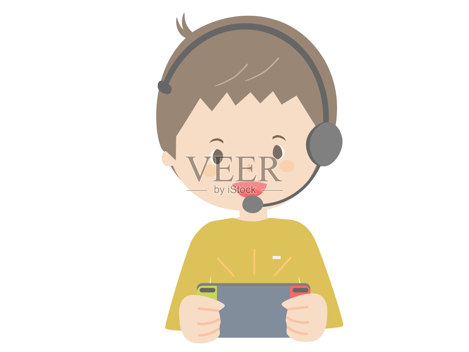 戴耳机玩游戏的男人插画图片素材