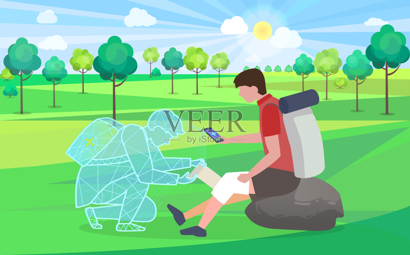 在线帮助,膝盖受伤的徒步旅行者的医疗护理插画图片素材