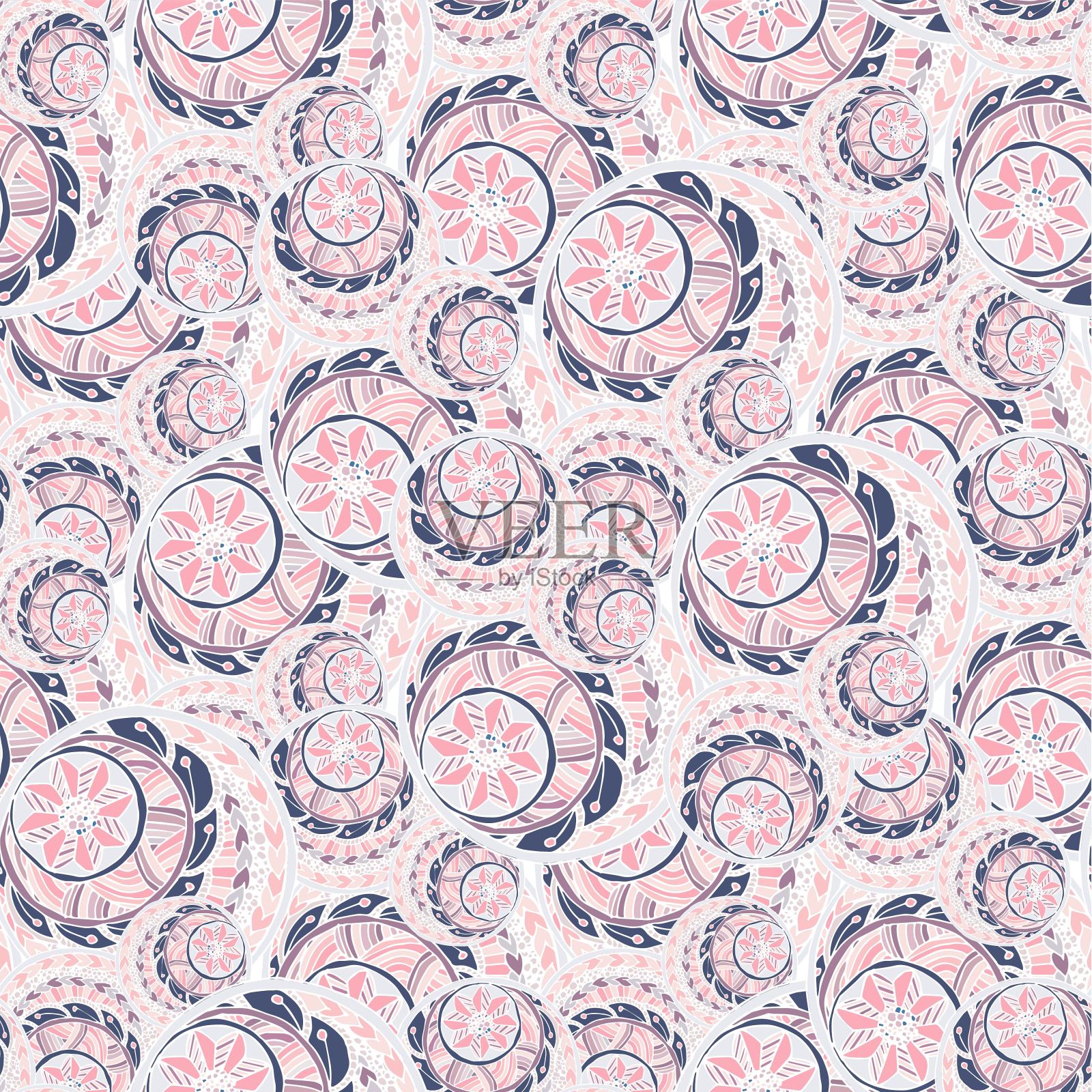 无缝图案彩色手绘涂鸦艺术设计元素股票矢量插图插画图片素材