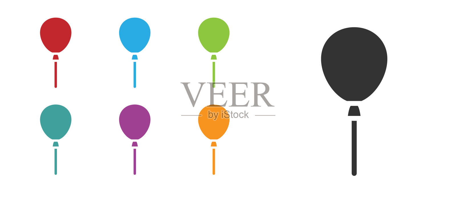 黑色气球与彩带图标孤立在白色背景。复活节快乐。设置彩色图标。向量图标素材