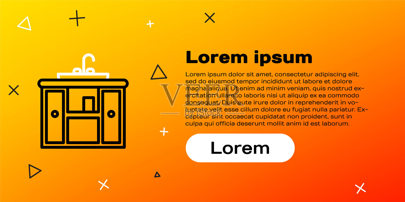 洗脸盆柜与水龙头图标隔离在黄色背景上。色彩斑斓的轮廓的概念。矢量图插画图片素材