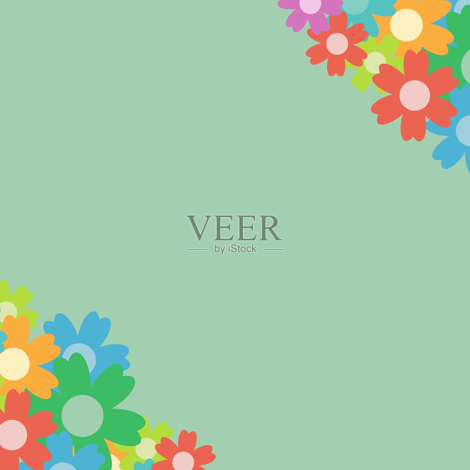 彩色的简单花束在彩色的背景。框架与装饰。插画图片素材