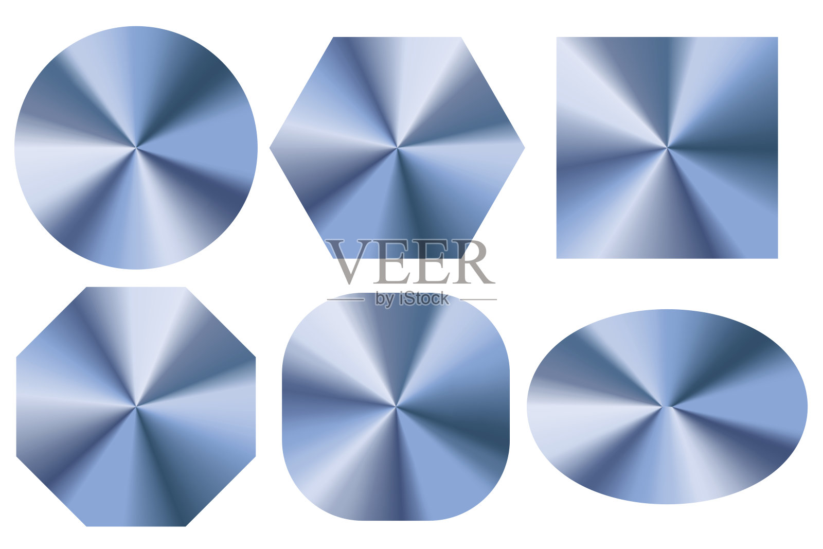 金属圆的全息图。空白蓝色逼真全息图。不同形状的空白按钮。矢量图像。股票的照片。插画图片素材