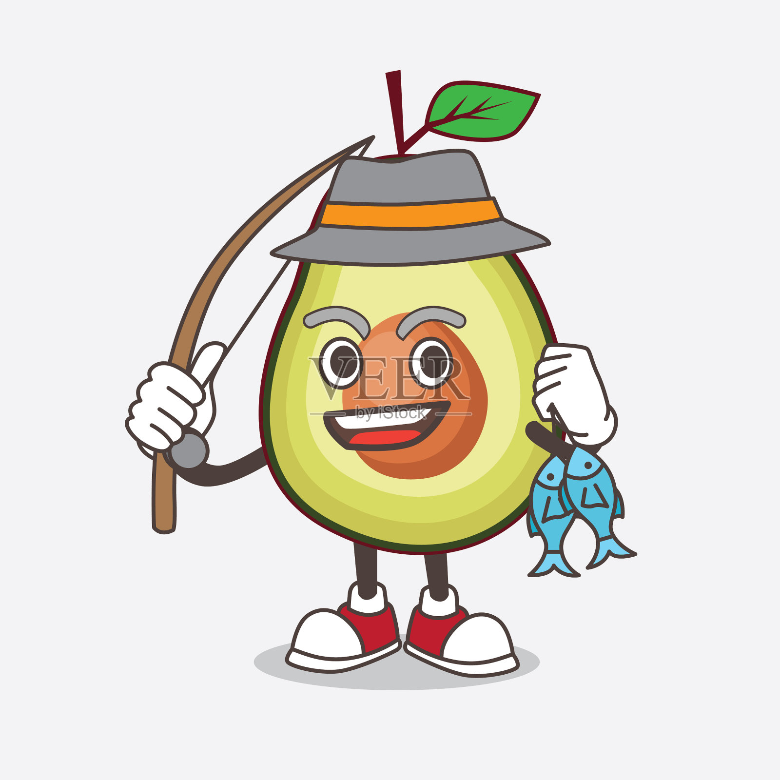 鳄梨水果卡通人物钓鱼吉祥物插画图片素材