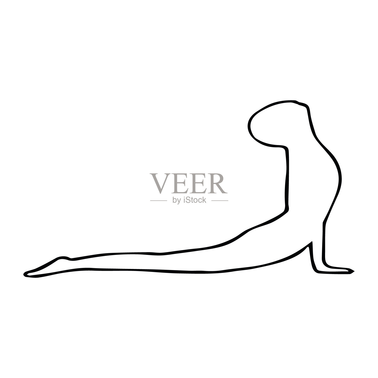 男子练习瑜伽的眼镜蛇位置手绘涂鸦风格。矢量,斯堪的纳维亚,单色。单元素设计贴纸,卡片,海报,传单。合十礼,因缘冥想插画图片素材