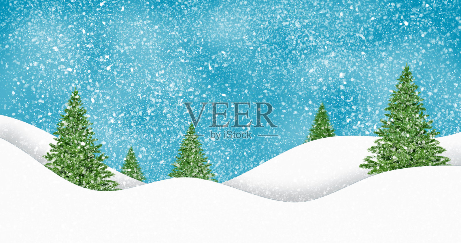 冬天下雪与松树模型玩具在蓝色的背景。插画图片素材