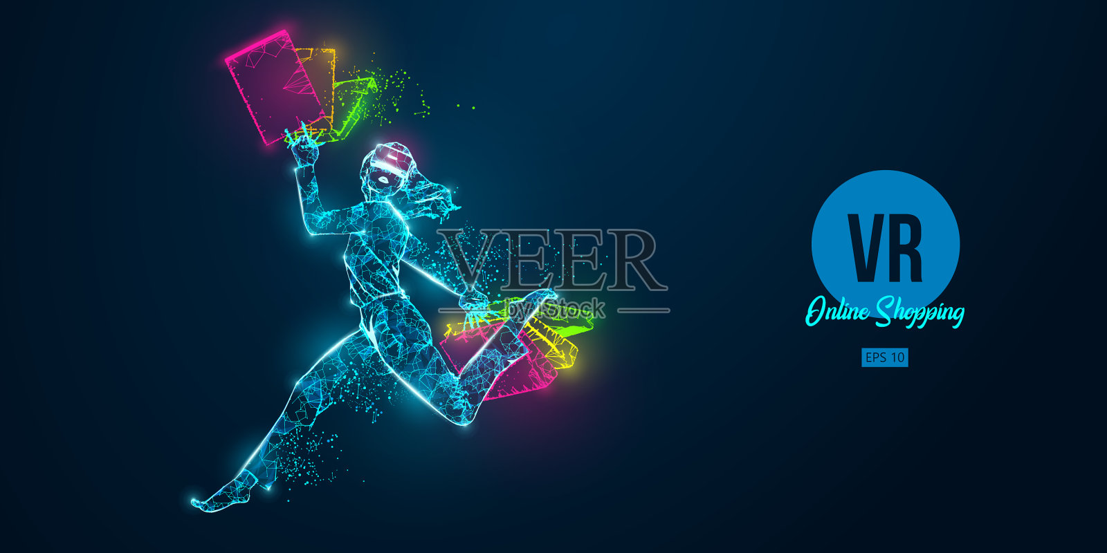 Vr网上购物多边形女人女孩穿着插画图片素材