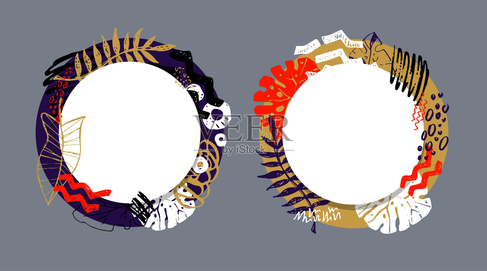 抽象手绘涂鸦花卉图案背景艺术。模板棕叶套,刷溅套。手绘叶抽象集。插画图片素材