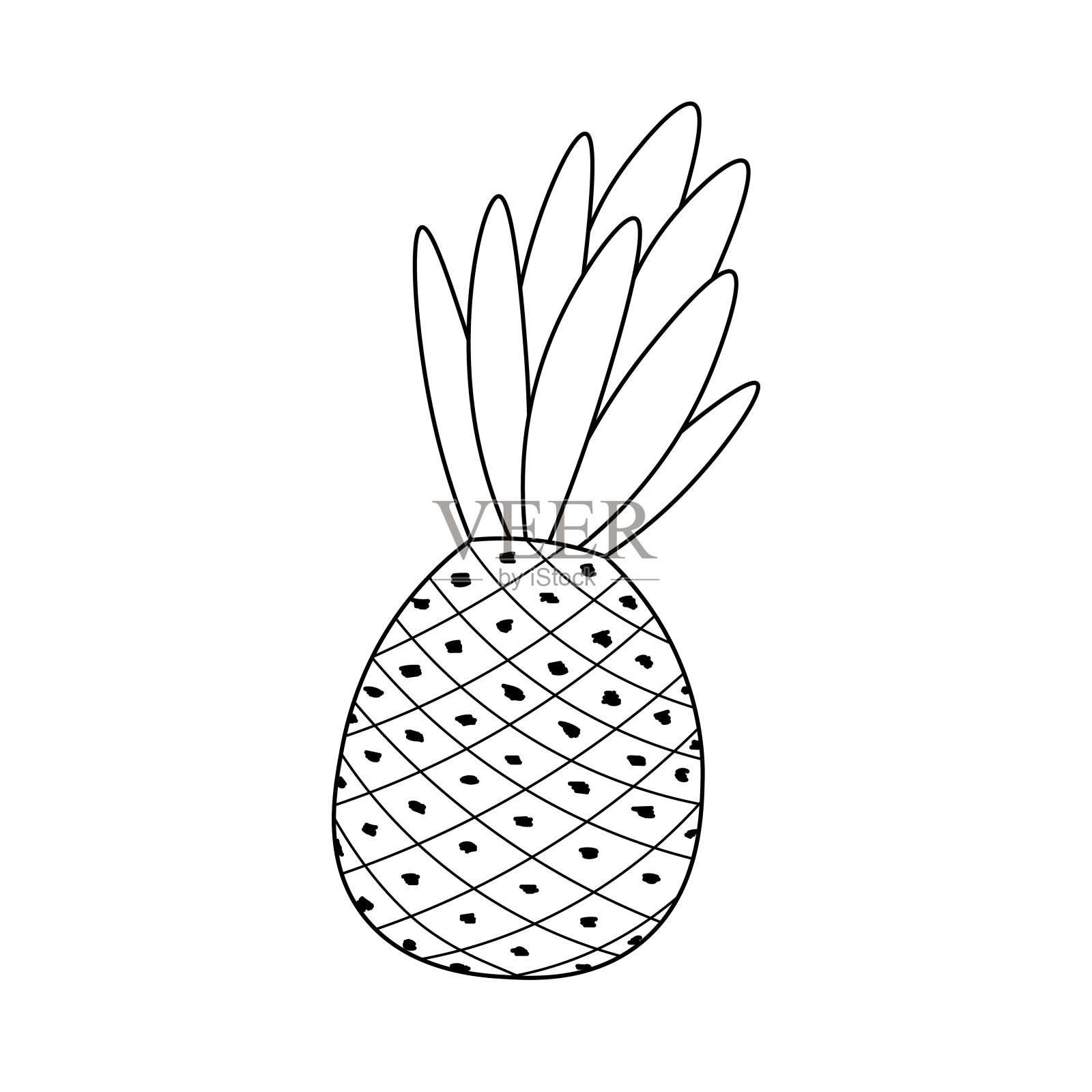 手绘抽象菠萝。黑白轮廓花矢量插图。装饰的水果。热带夏季图标。涂鸦风格。食品的概念。插画图片素材
