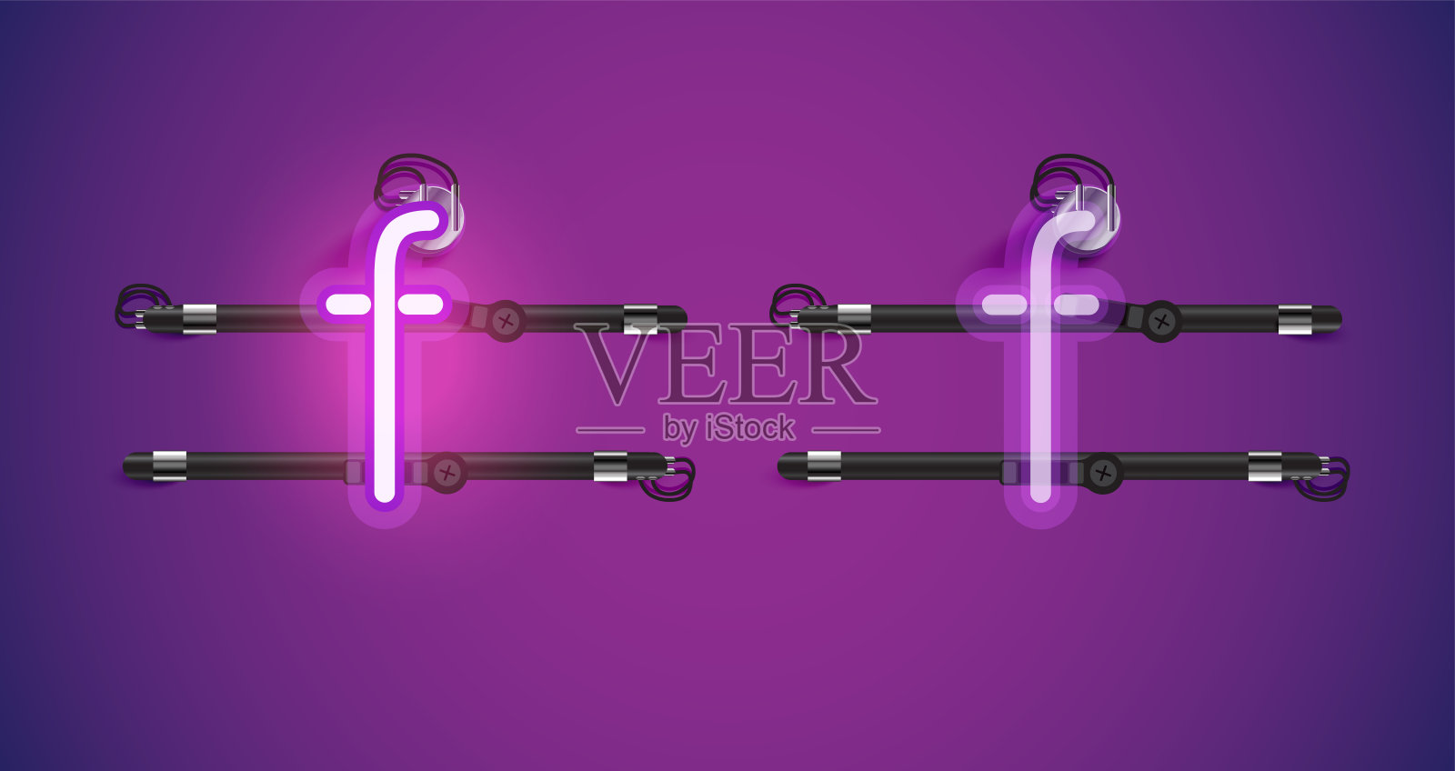 现实的发光紫色霓虹灯字符和关插画图片素材