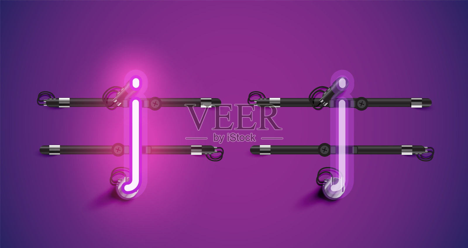 现实的发光紫色霓虹灯字符和关插画图片素材