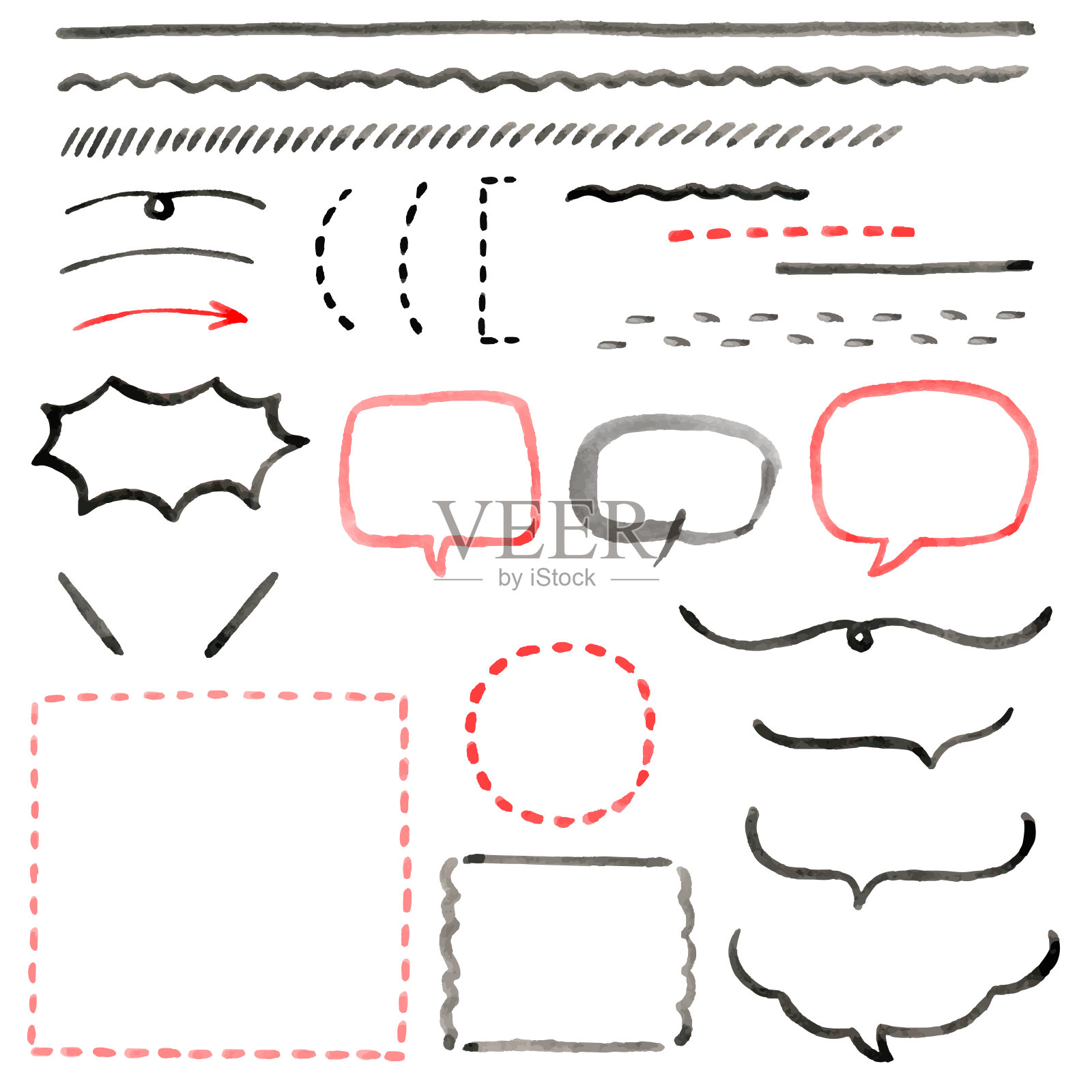水彩矢量设计材料线,语音气泡和边框插画图片素材